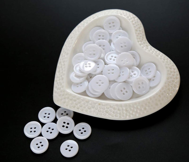 GANSSIA 5/8 Inch (15mm) White Color Buttons Sewing Resin Flatback 15mm Buttons with 4 Holes Pack of 160 Pcs - Image 3